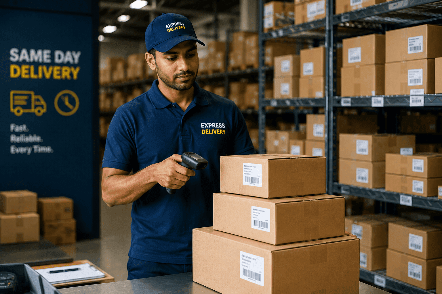 Courier handling parcel boxes
